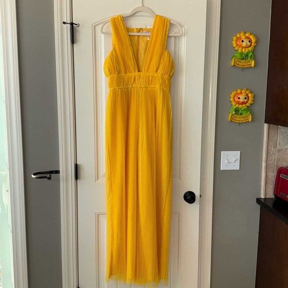 Anthropologie Hutch Pleated Tulle Jumpsuit bright yellow statement bold size 2 - Picture 2 of 14